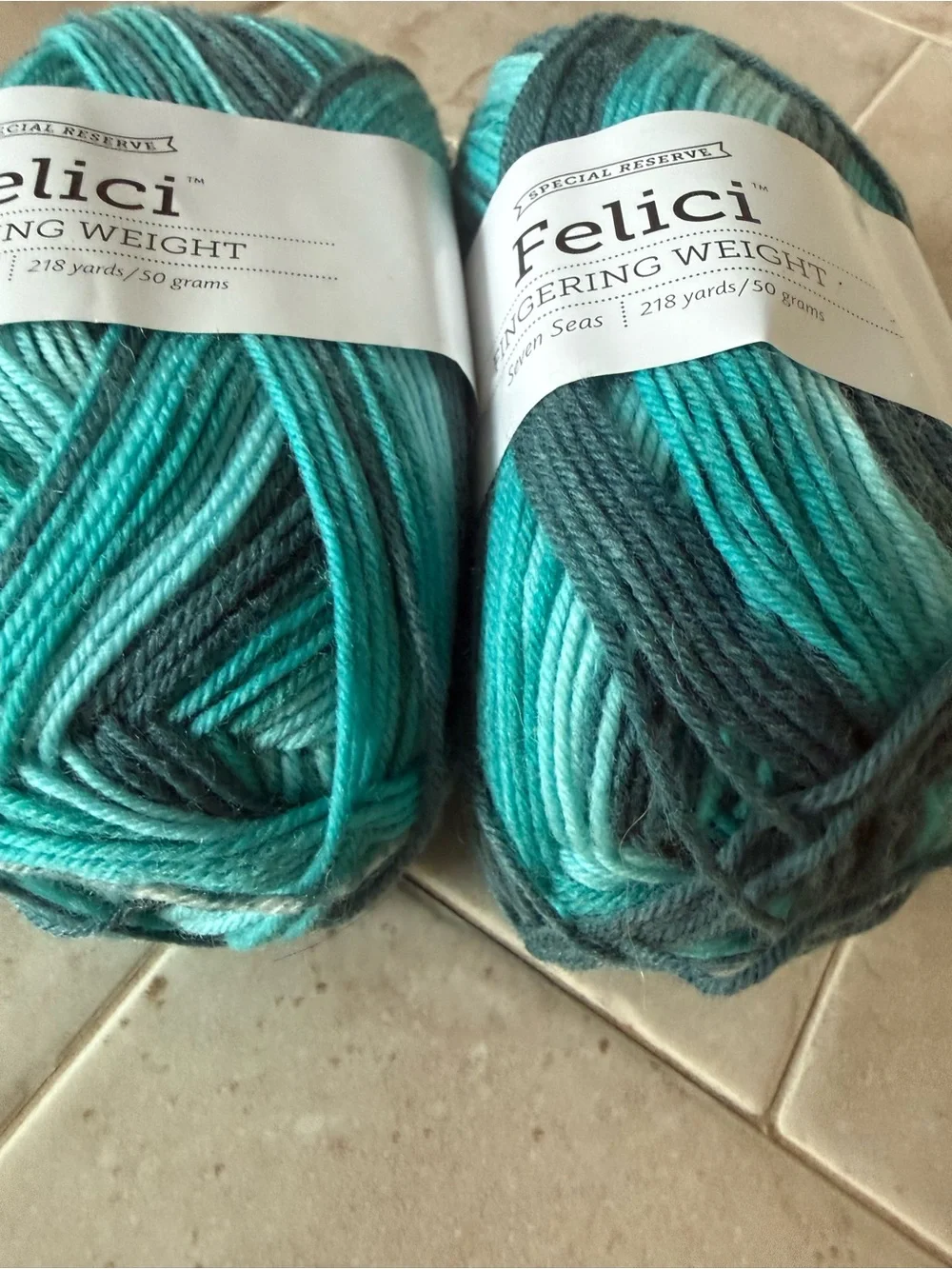 Felici Seven Seas Fingering Weight Yarn - Teal & Gray 2 Skeins Seven Seas